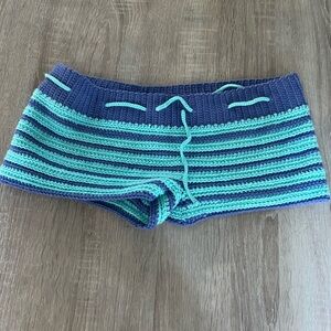 Striped Blue and Green Women Shorts